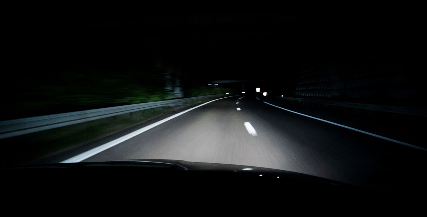 High beam lights at night time.